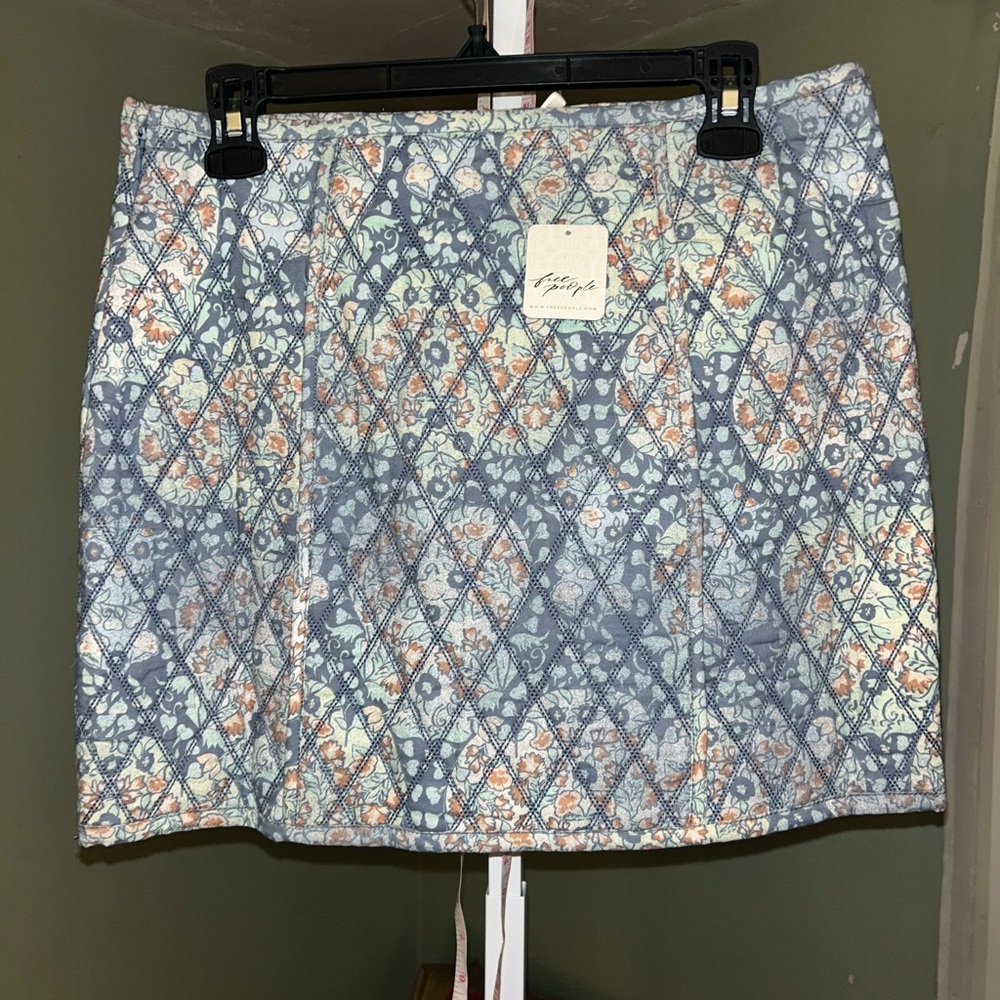 FREE People Blue Floral Quilted Mini Skirt
